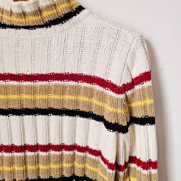 EUC VINTAGE STYLE NO BOUNDARIES MOCK NECK STRIPED CHENILLE SOFT SWEATER TOP L JR - Picture 12 of 16